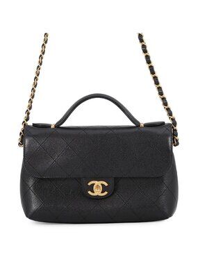 Chanel Shoulder Bag Quilted CC Logo Caviar Leather Black 2-Way